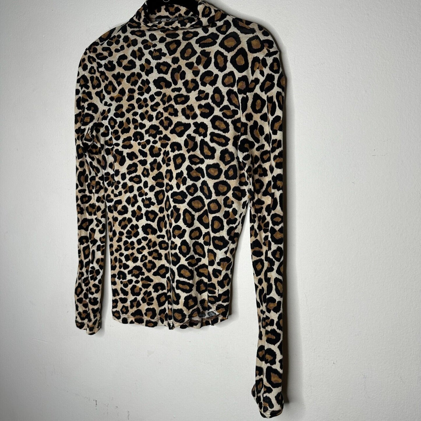 BLDWN Tan and Black Cheetah Knit Print Long Sleeve Mock Neck Fitted Knit Top S
