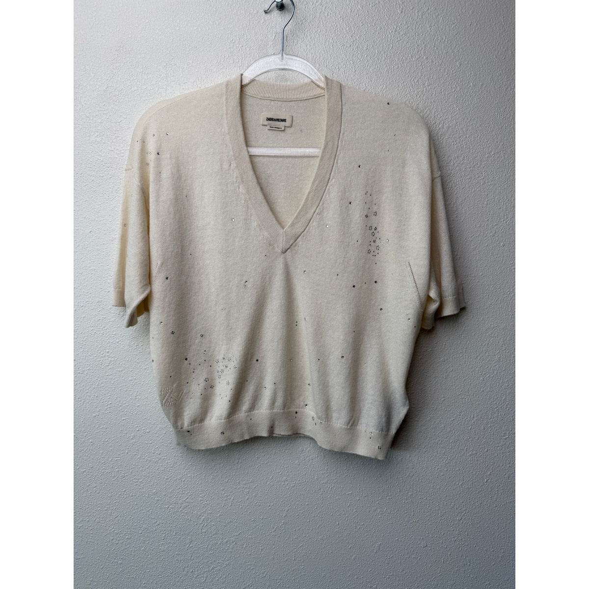 Zadig & Voltaire Wully Lico Rhinestone Sweater XS Ecru