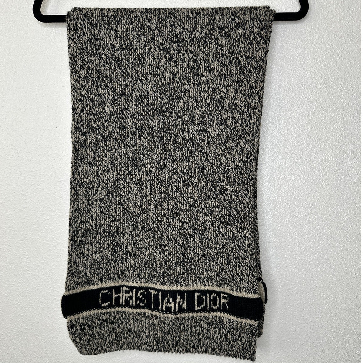 Christian Dior Beige & Black Marled Thick Knit Wool Cashmere Blend Scarf