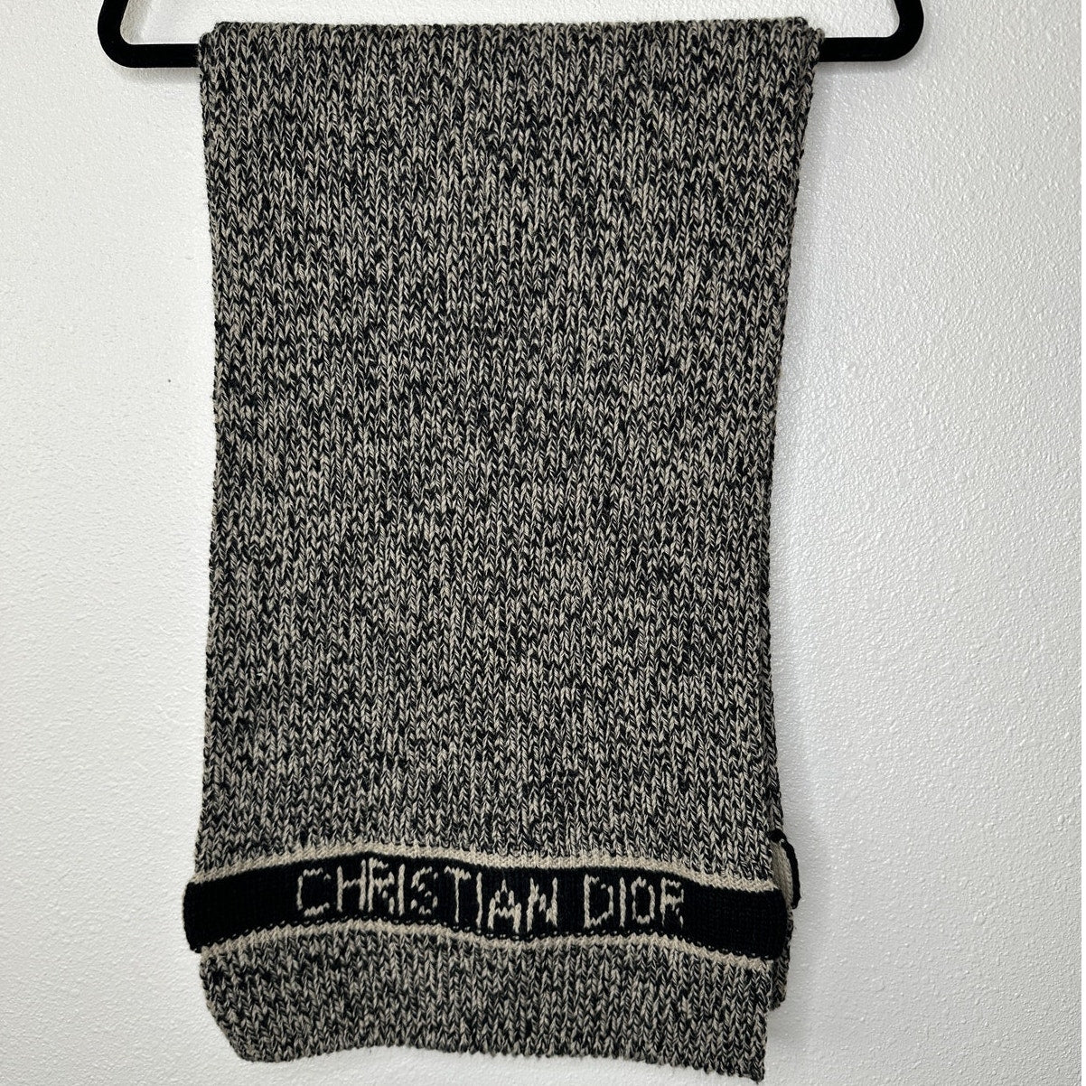 Christian Dior Beige & Black Marled Thick Knit Wool Cashmere Blend Scarf