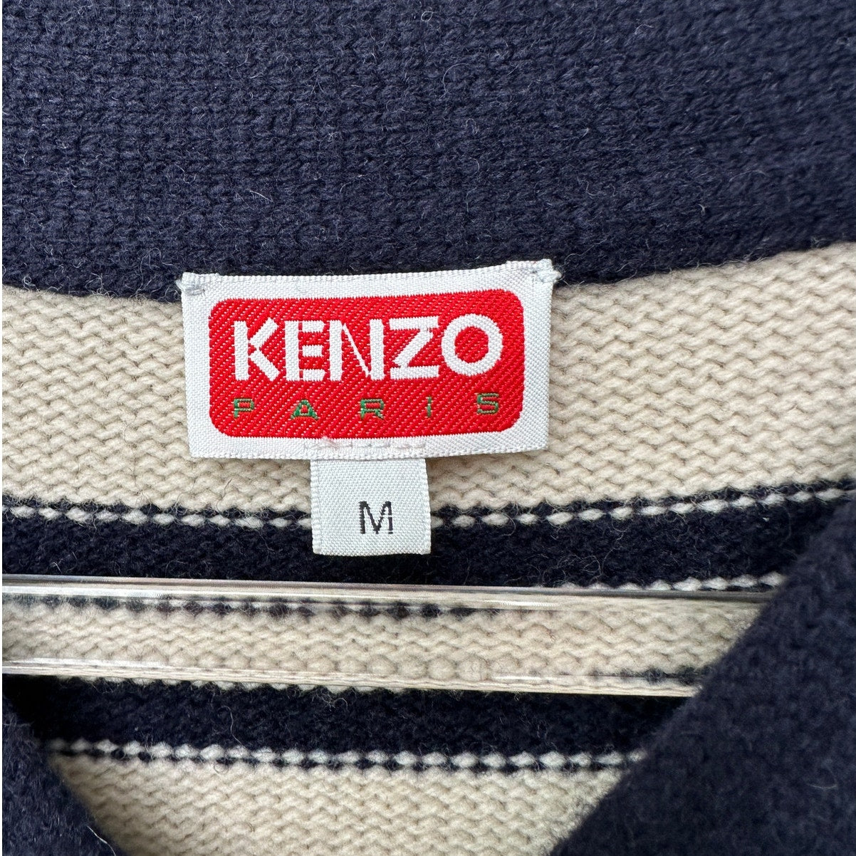 KENZO Paris Tiger Graphic V-Neck Sweater Off White Navy Size M