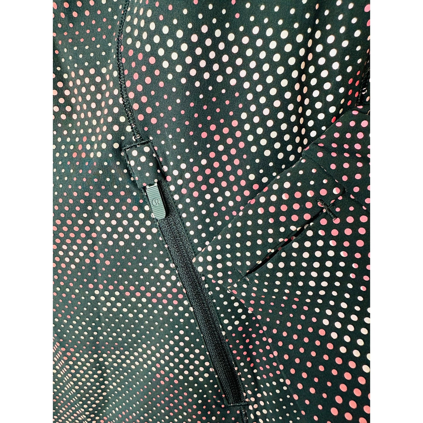 Lululemon Black Red Cream Polka Dot Camo Hooded Zip Front Jacket 6