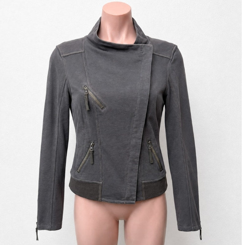 Marrakech Utility Moto Jacket Gunmetal Gray Ultra Soft Stretch Zip XS
