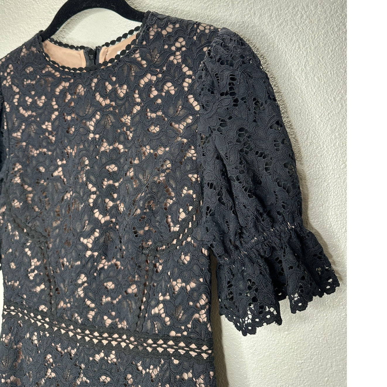 Jonathan Simkhai Black Eyelet Nude Lining Puff Short Sleeve Mini Dress 4