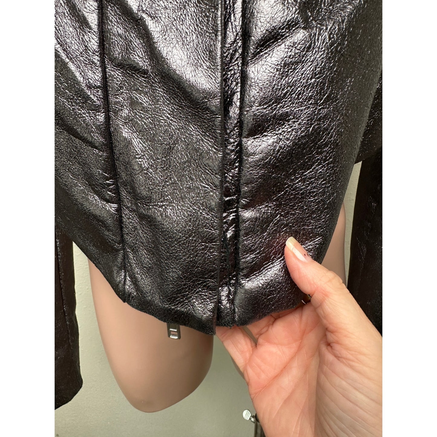 Gareth Pugh gunmetal calf leather cropped jacket women’s 10 draped zip