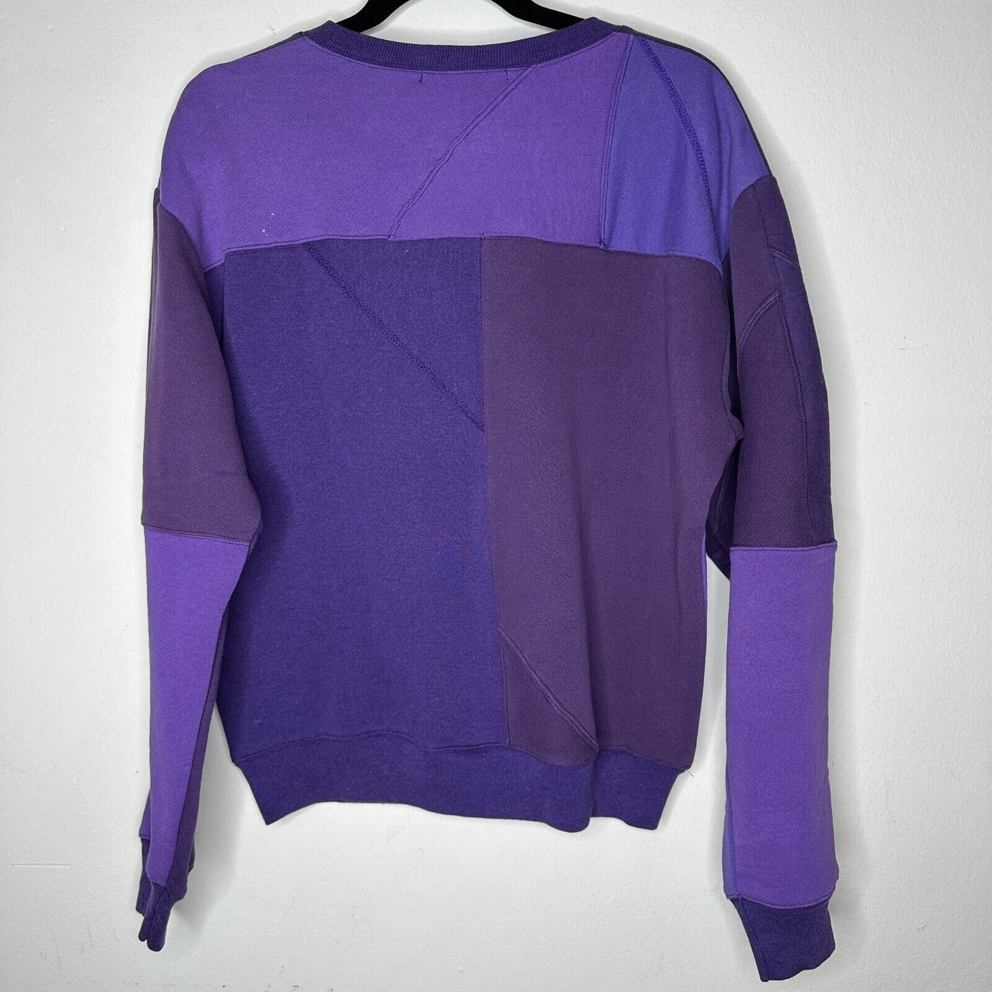 EB Denim Rich Purple Color Block Long Sleeve Crew Sweater Banded Wrist & Hem 1