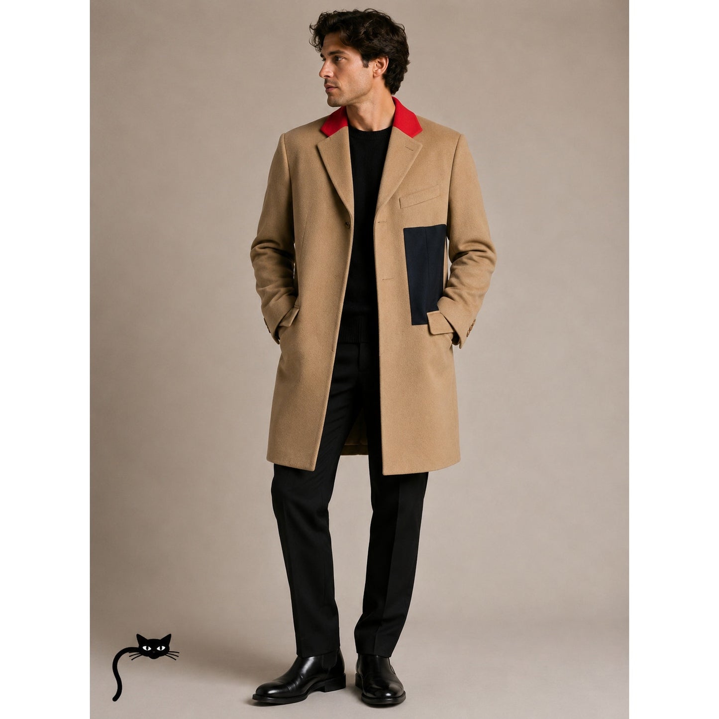 Givenchy Camel Tan Wool & Cashmere Blend Color Block Overcoat 48 / XXL