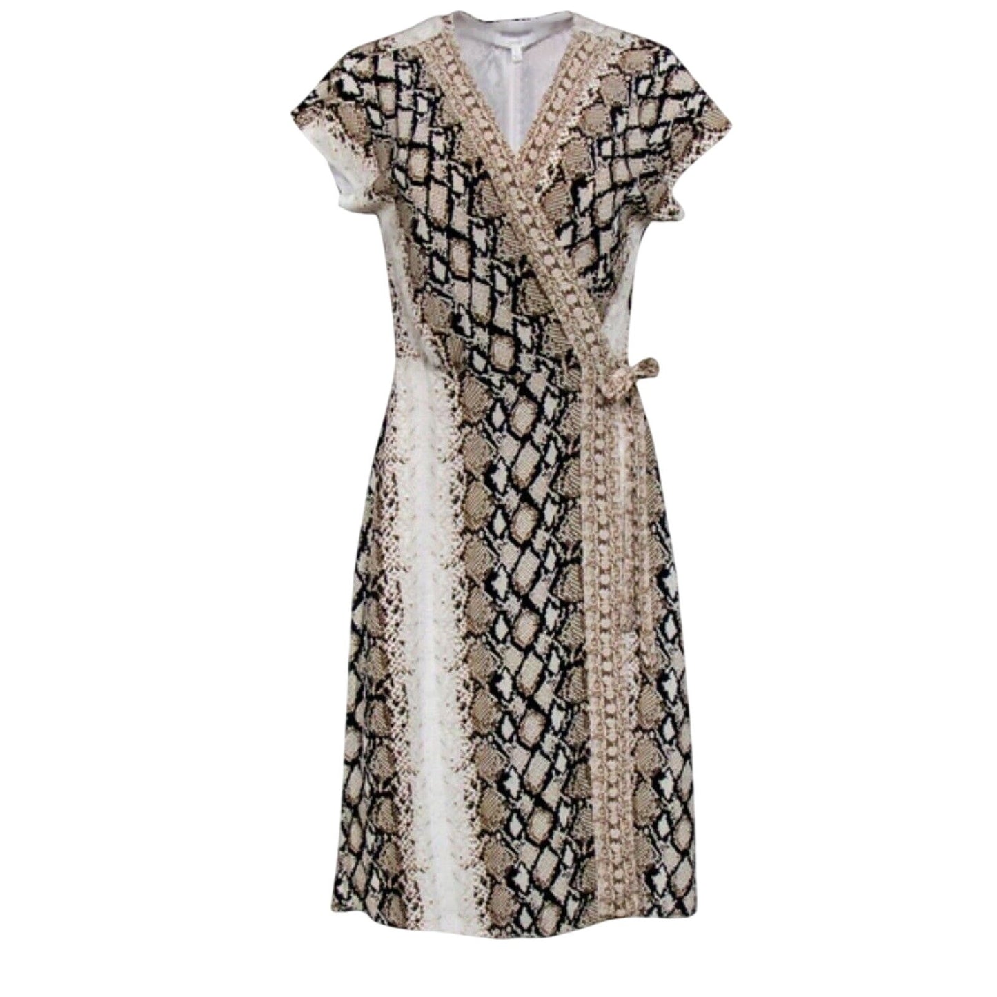 Joie Porcelain Bethwyn C Snakeskin Print Wrap Style A-Line Cap Sleeve Dress SM