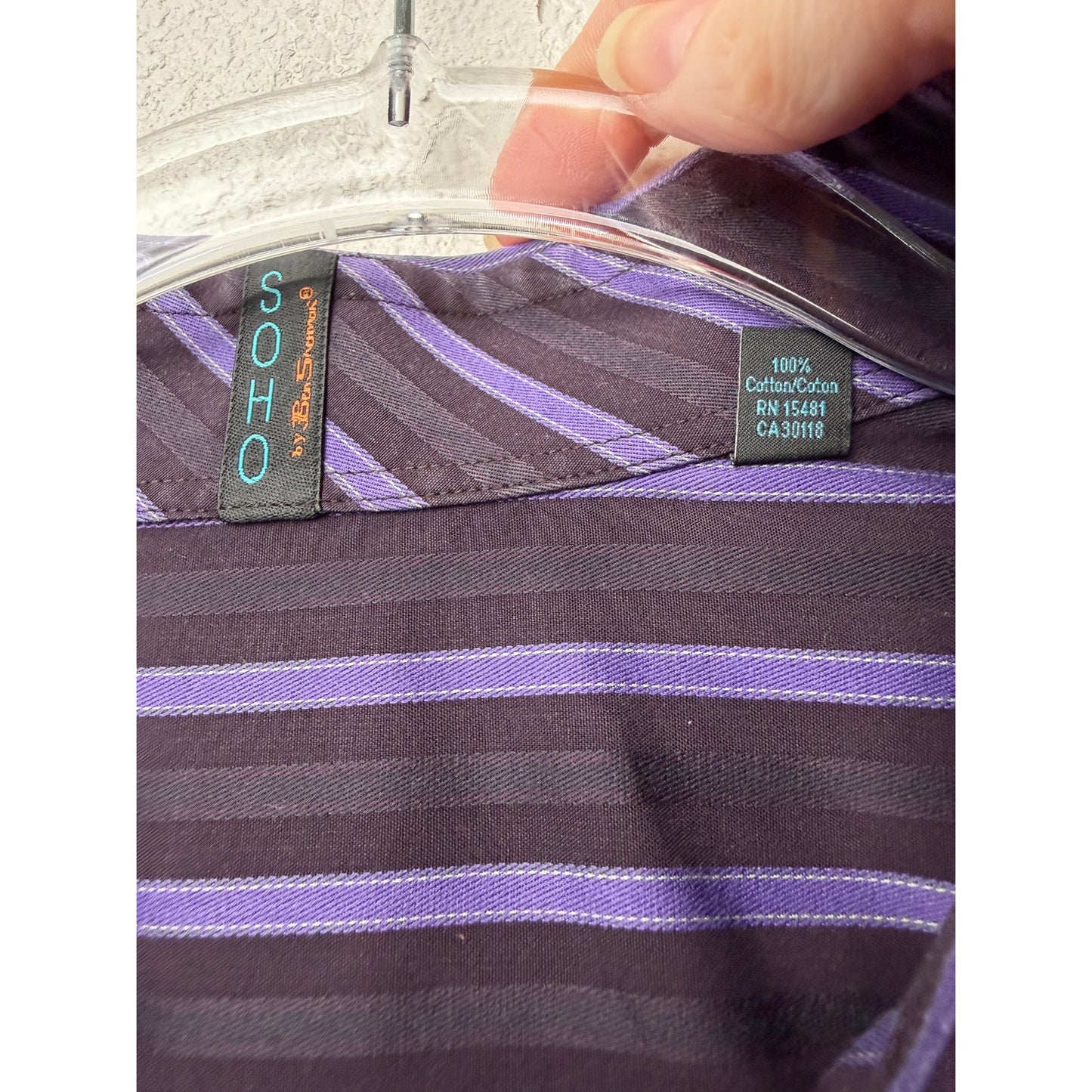 Ben Sherman Soho Purple Black Stripe Shirt Mens 16.5 32/33