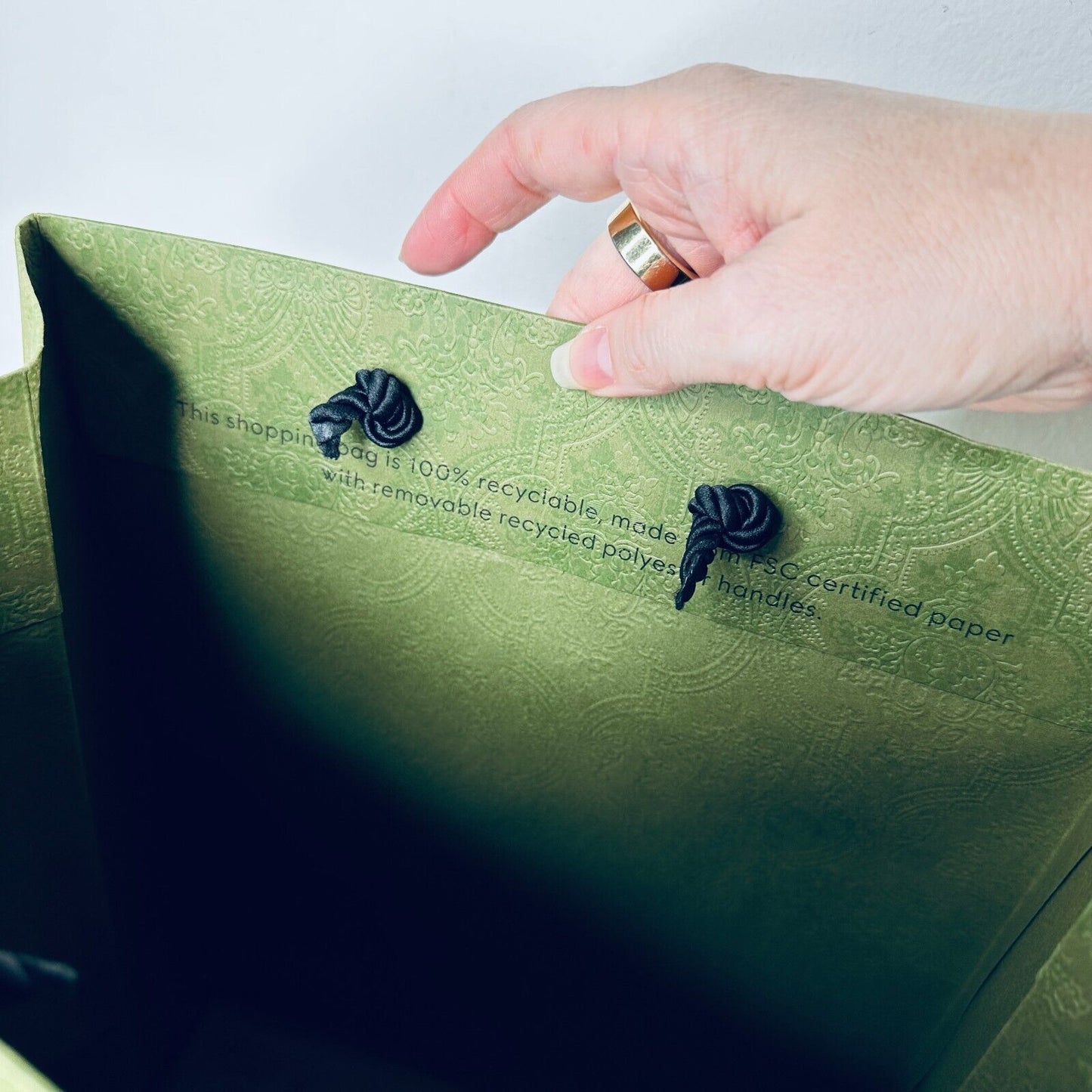 Gucci Embossed Green with Black Gucci Logo Gift Bag Rope Handle 100% Recycled