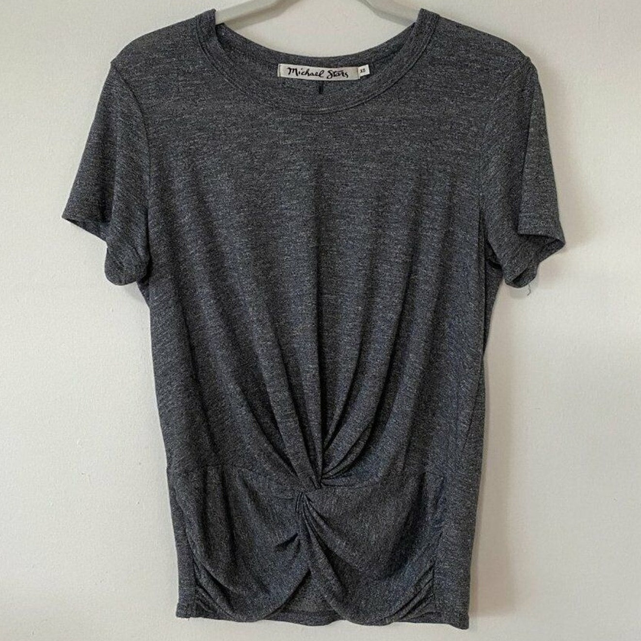Michael Stars Short Sleeve Gray Knotted Front Round Neck T-shirt Oversized XS