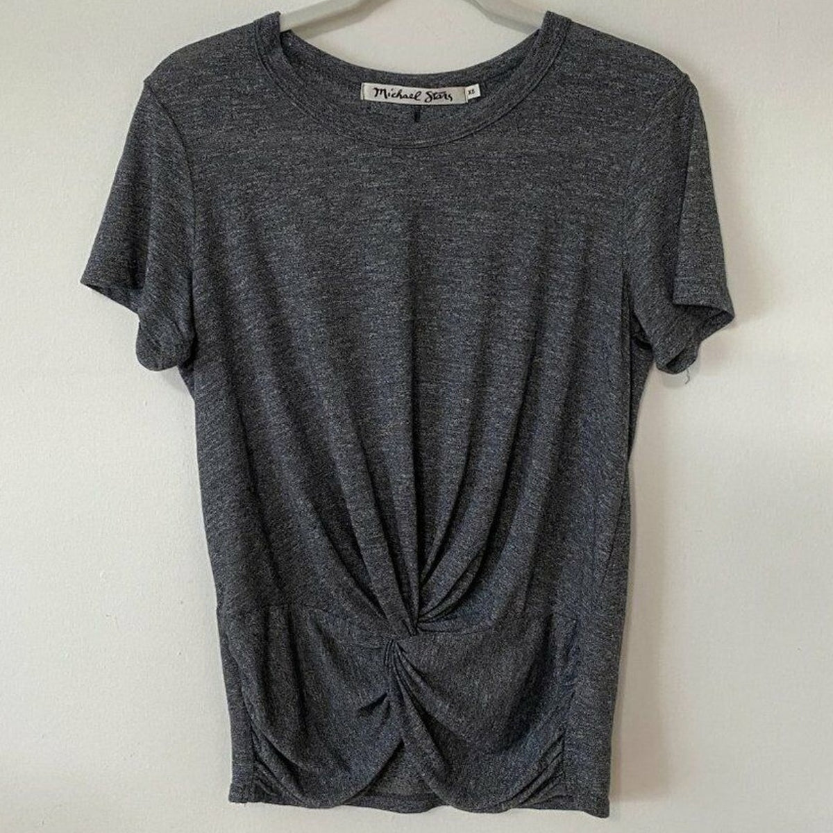 Michael Stars Short Sleeve Gray Knotted Front Round Neck T-shirt Oversized XS