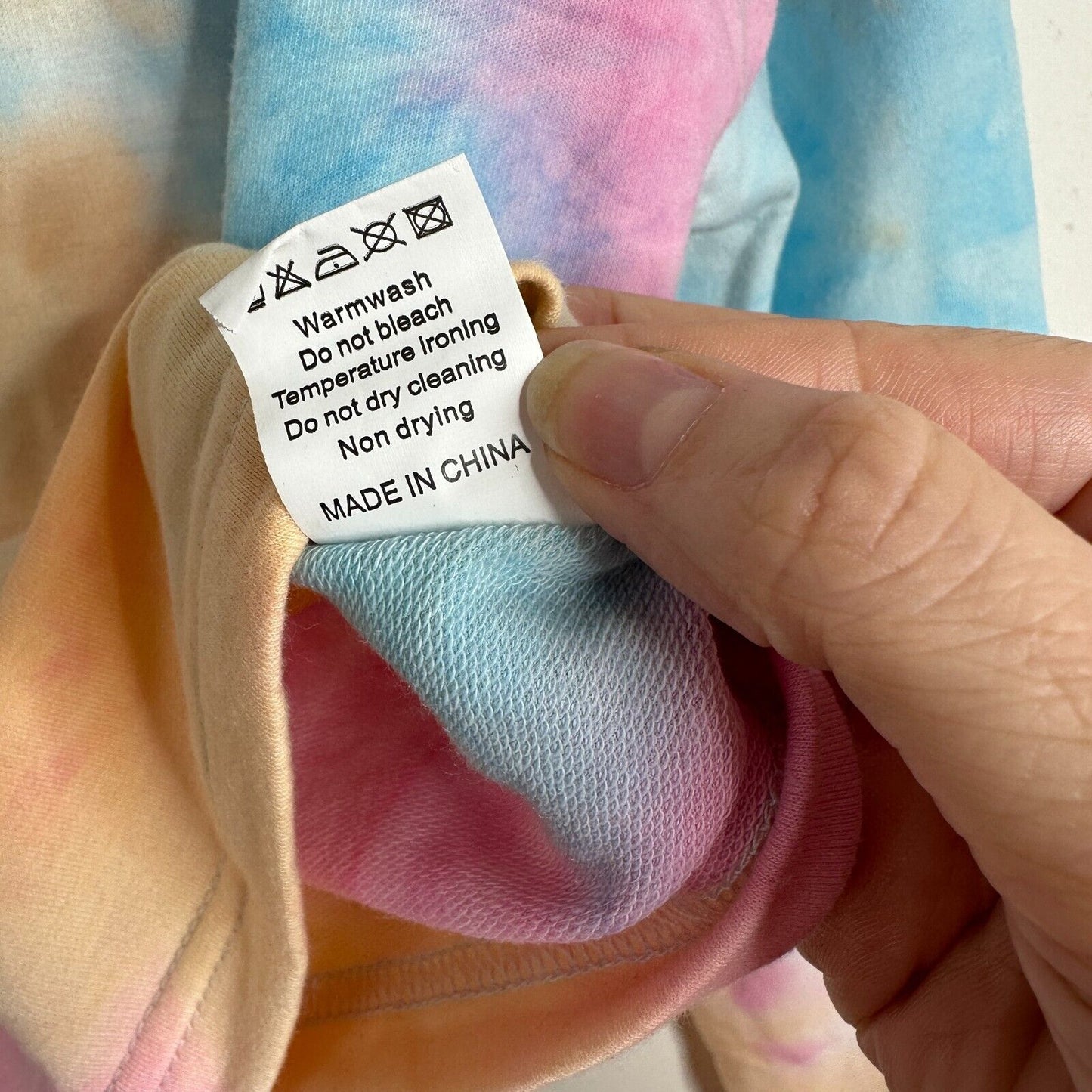 Lightweight Pale Pink Blue Tie Dye Drop Shoulder Long Sleeve Crop Hoodie Small