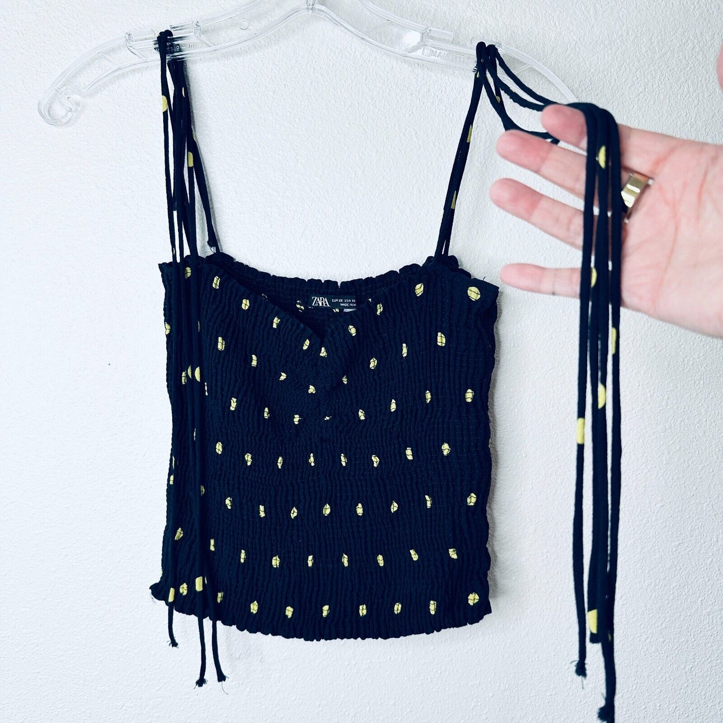Zara Navy & Yellow Polka Dot Smocked Tube Top XS