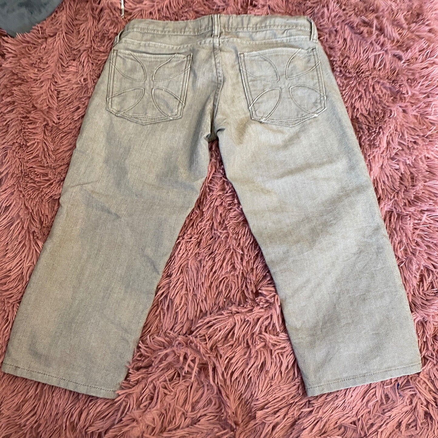 VTG Habitual Gray Taupe Low Rise Bermuda Long Line Design Pocket Denim Shorts 25