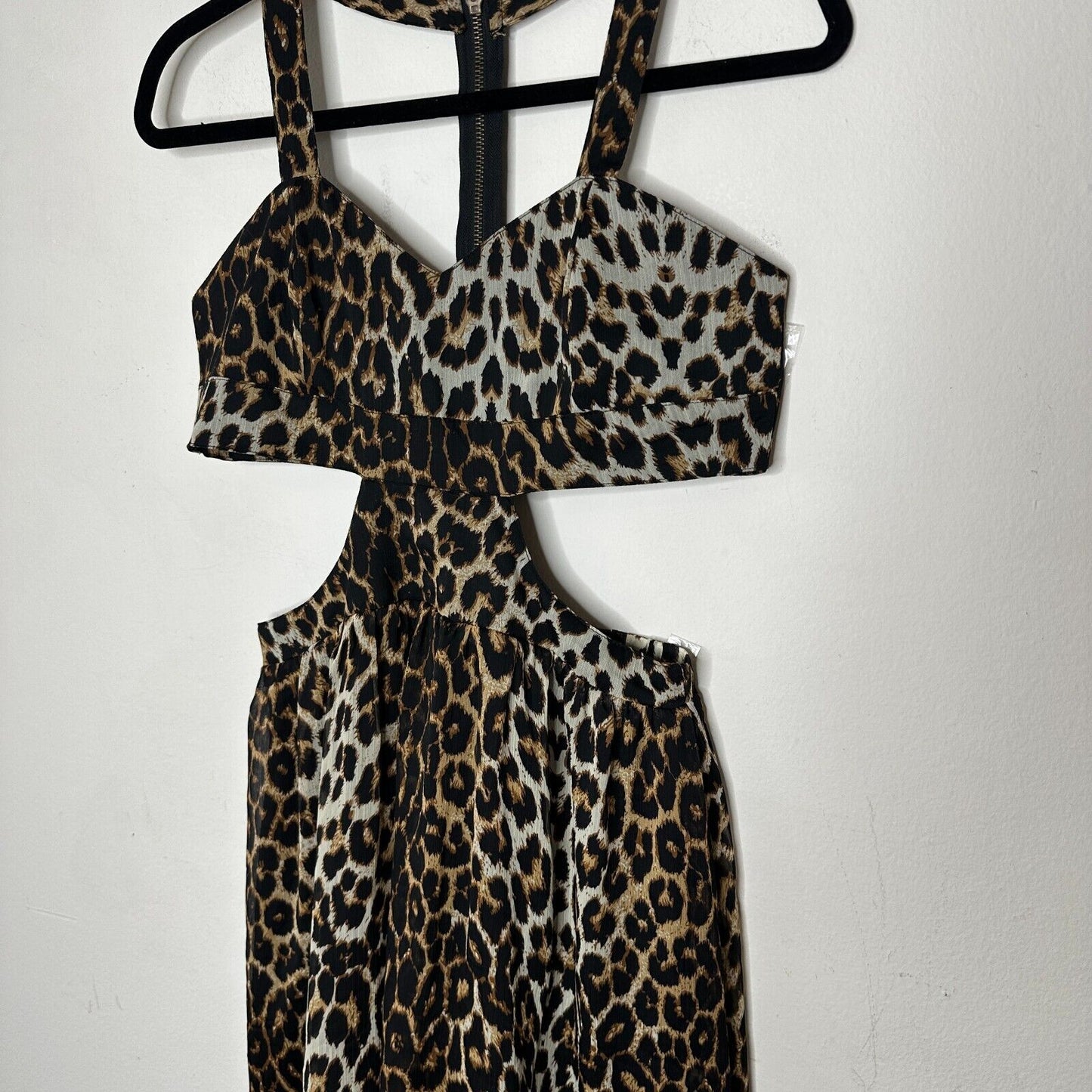 Xtaren Cheetah Print Strappy Hi-Low Open Side Sweetheart Neck Zip Back Dress S