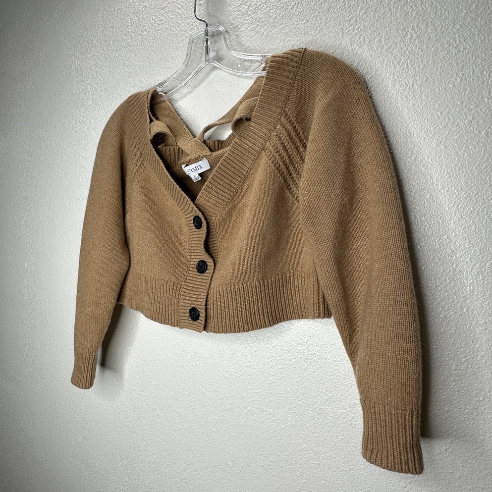 Intermix Beige Rumi Cold Shoulder V-Neck Button Cardigan P