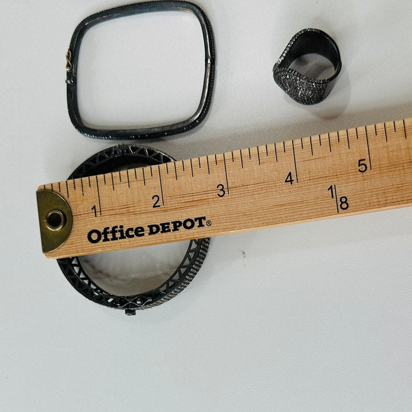 Gunmetal Gray Rhinestone Bangle & Square Bracelets with Matching Ring