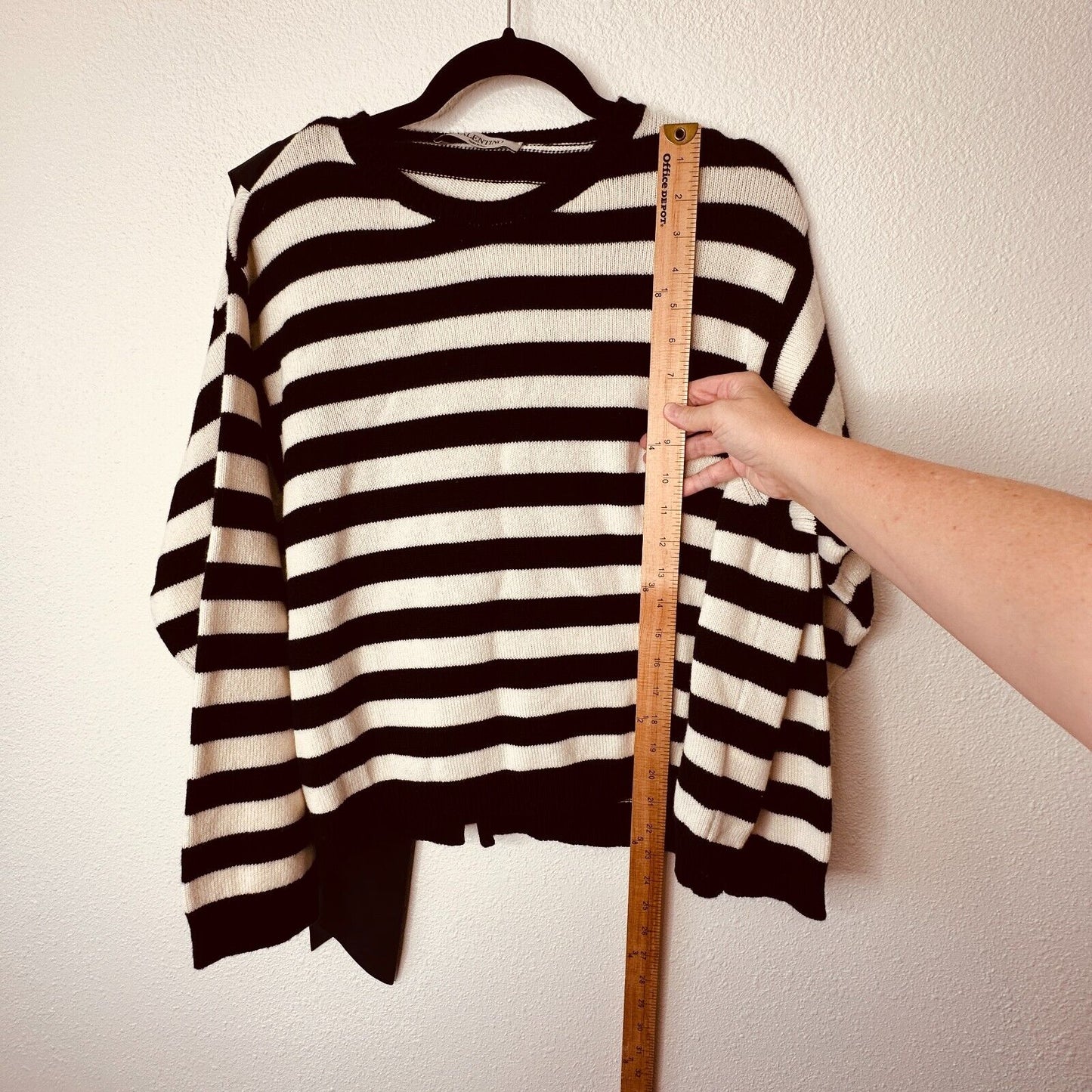 Valentino Off White & Black Horizontal Stripe Open Back Satin Shoulder Tie Top L