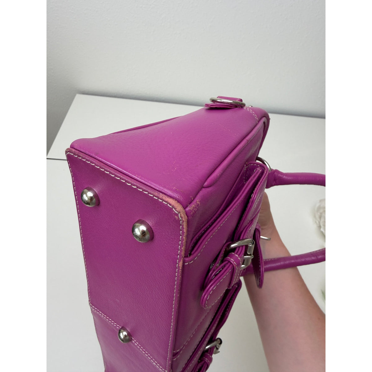 Barneys New York Magenta Buckle Satchel Bag Women's