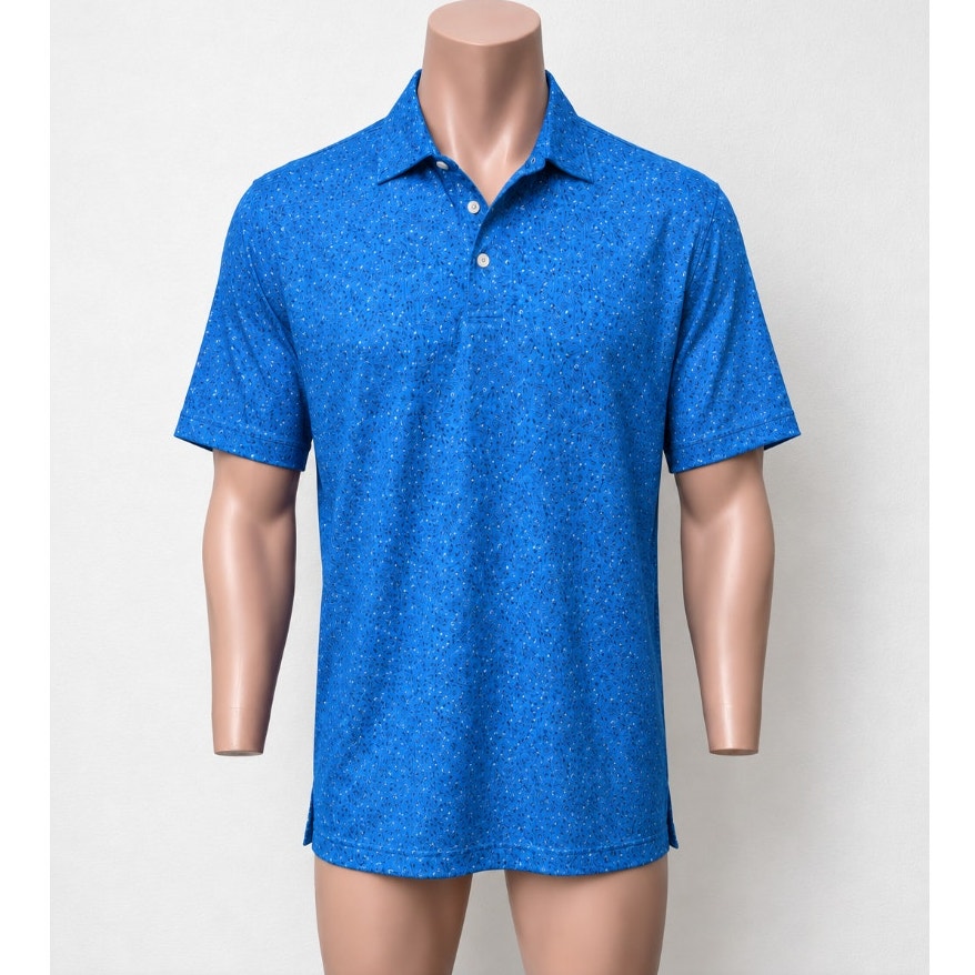 NWT Peter Millar Blue Football Print Short Sleeve Polo Shirt M