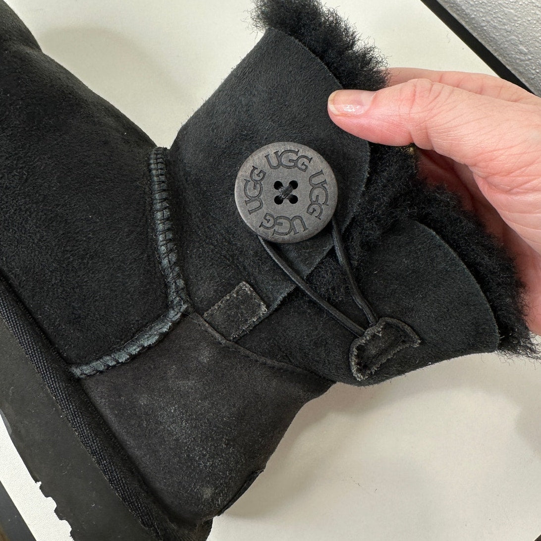 UGG Black Suede Furry Mini Bailey Button Ankle Boot 6