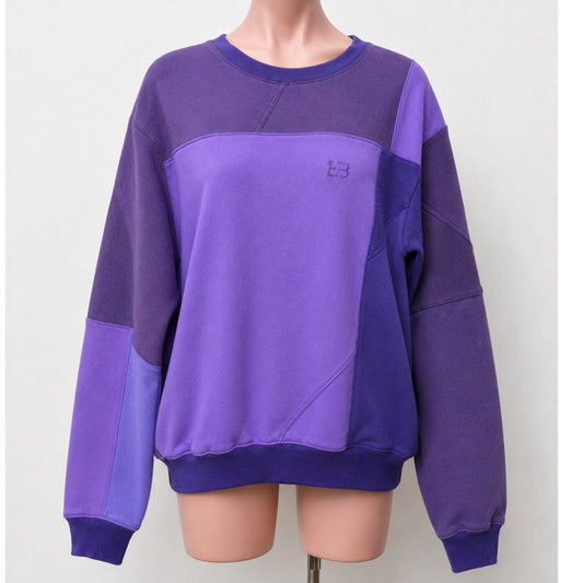 EB Denim Rich Purple Color Block Long Sleeve Crew Sweater Banded Wrist & Hem 1