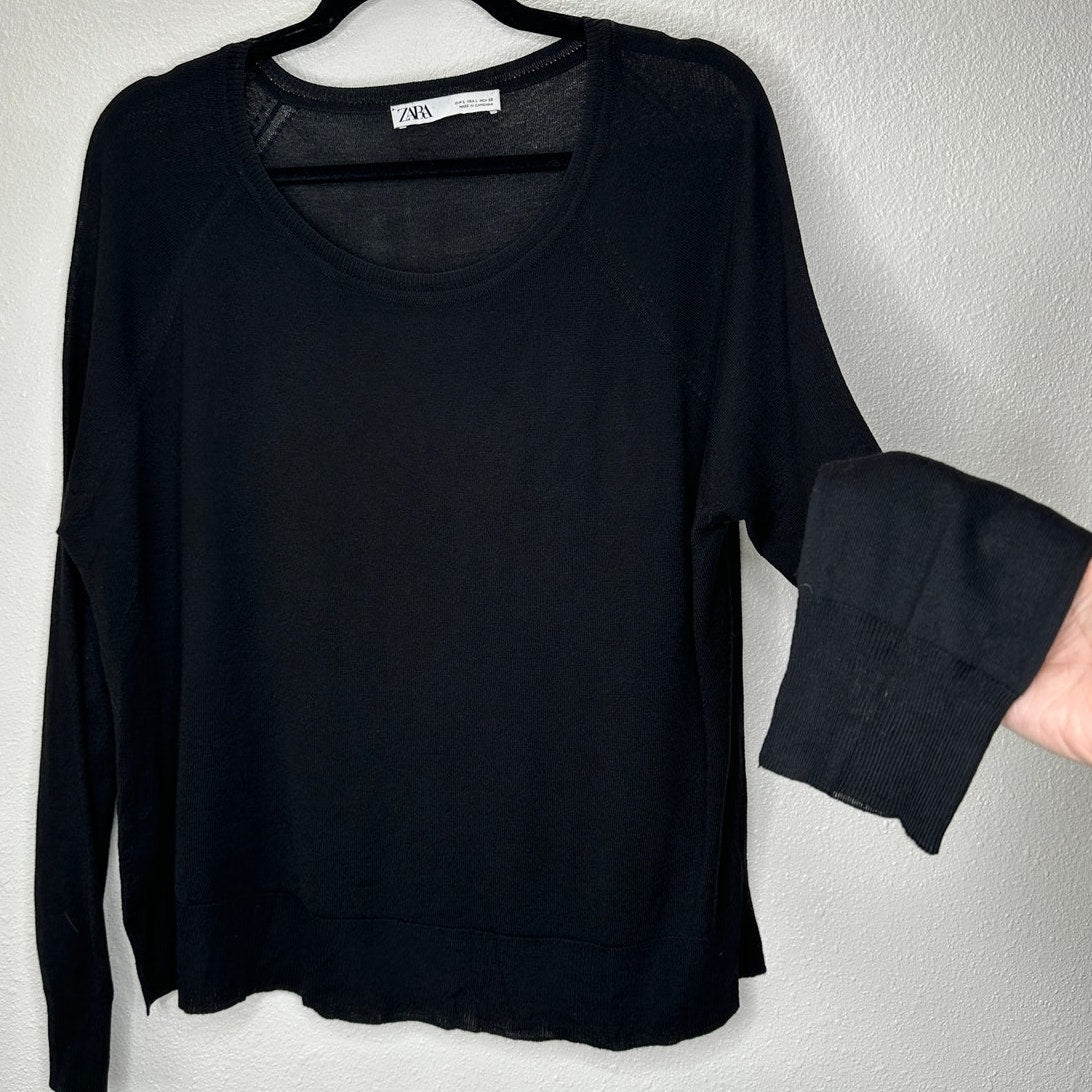 Zara Black Round Neck Long Sleeve Lightweight Thin Sweater Jumper L