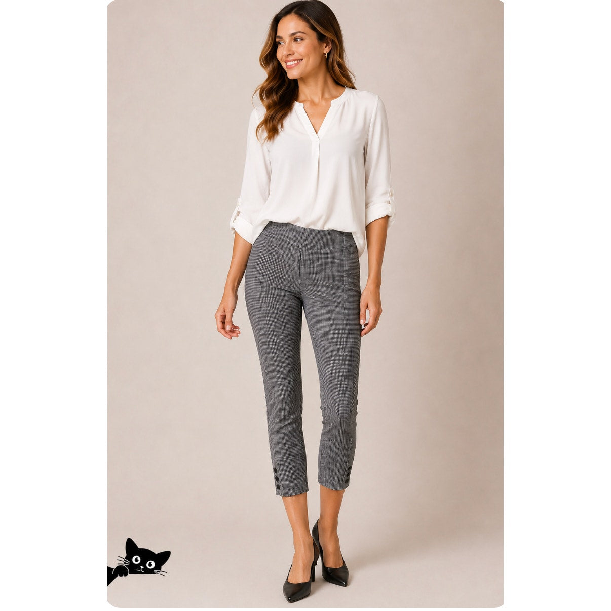 Loft Black White Gray Houndstooth Ankle Button Skinny Stretch Pant Jeggings XXS