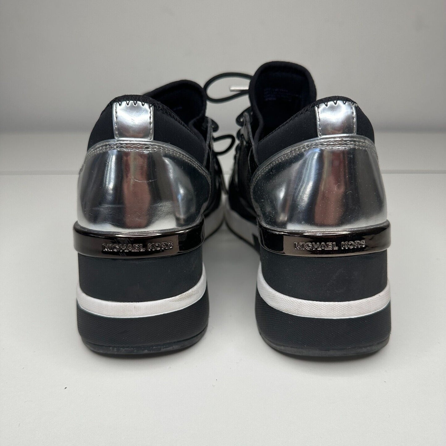 Michael Kors Black Scout Trainer Scuba Leather Wedge Sneaker Star Design 9