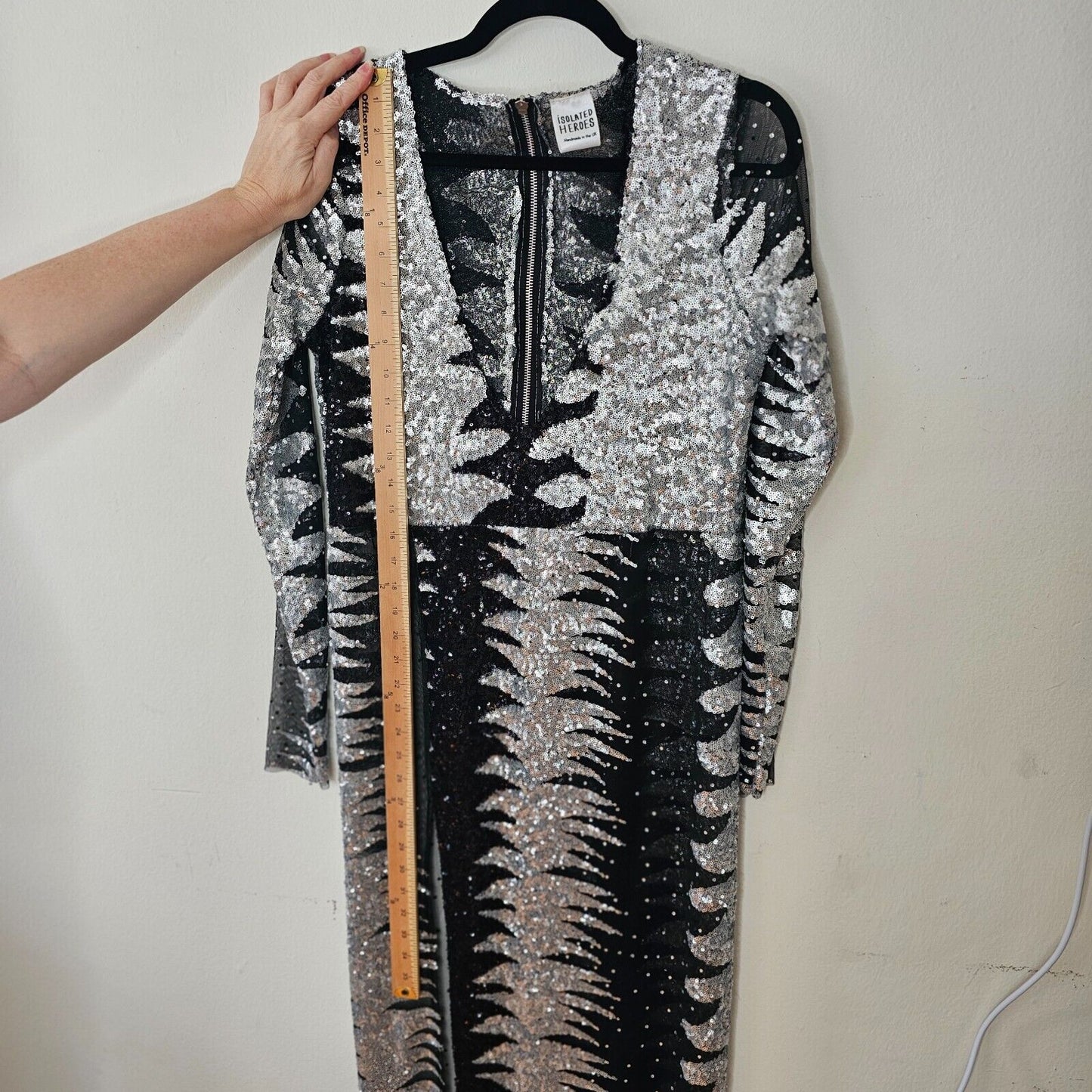 Isolated Heroes Handmade In The UK Black & Silver Sequin Mesh Maxi Dress Large