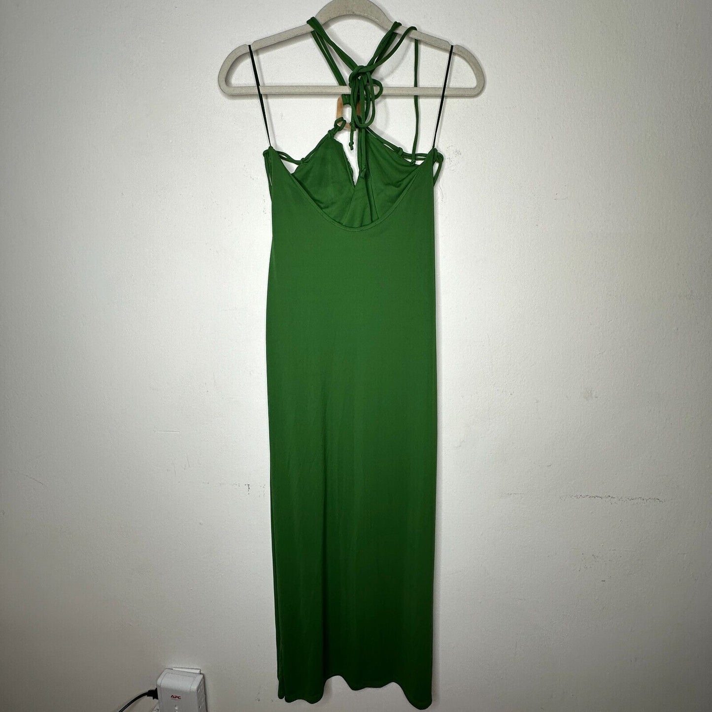 Zara Emerald Green Strapless V-Neck Keyhole Halter Top Tie Back Maxi Dress M