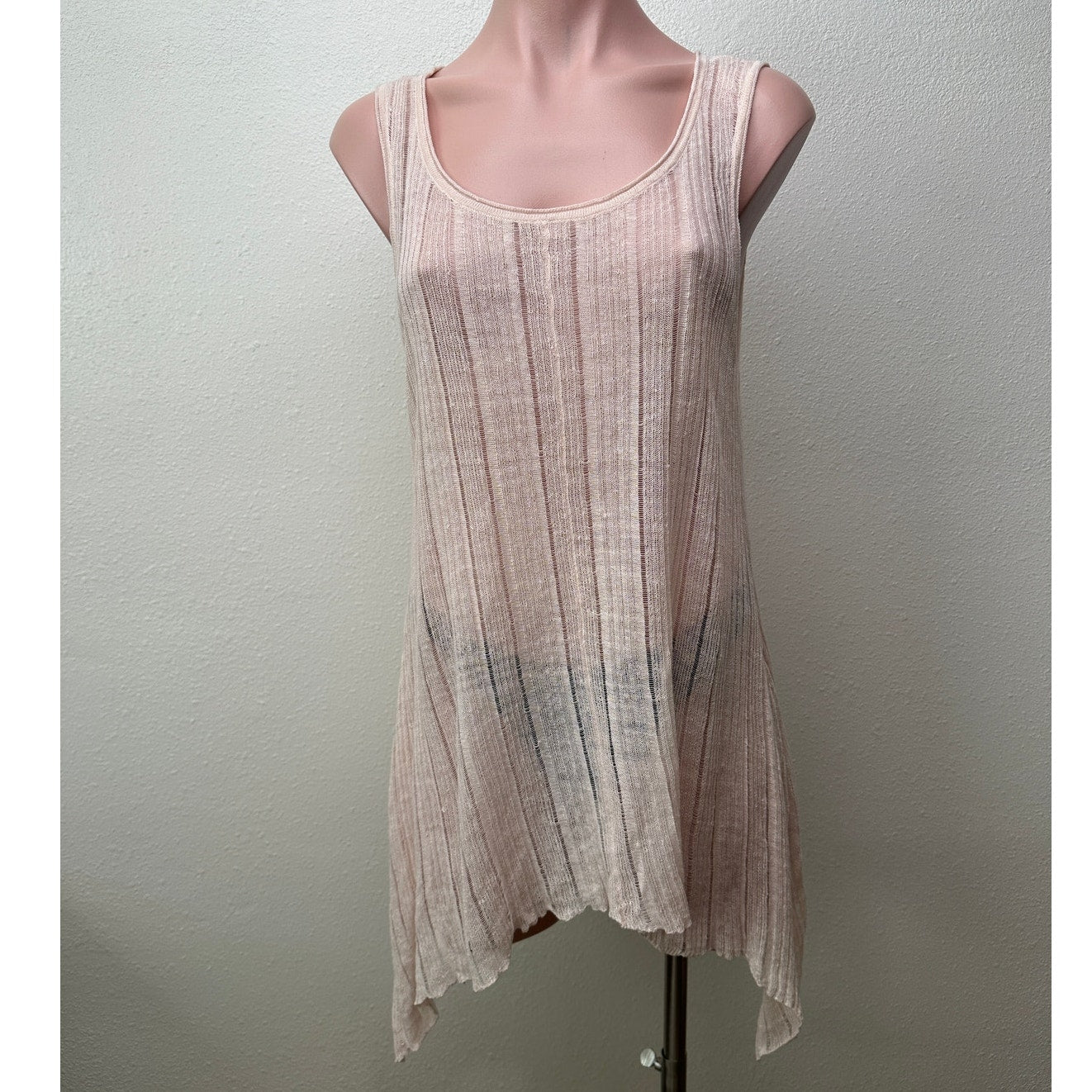 Eileen Fisher Pink Sheer Linen Silk High Low Tank Top L
