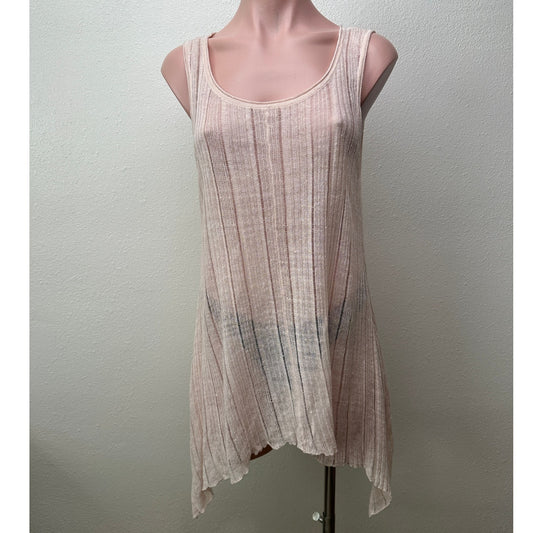 Eileen Fisher Pink Sheer Linen Silk High Low Tank Top L