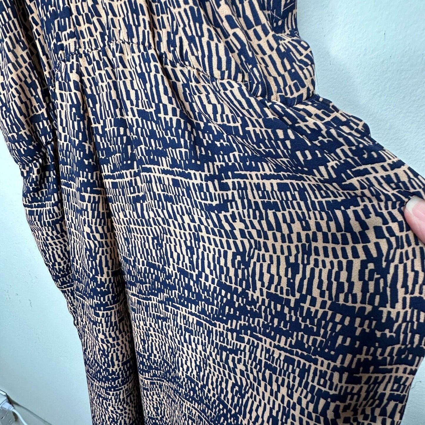 Fora Tan & Navy Front Button Strappy Decorative Back Wide Leg Jumpsuit Small