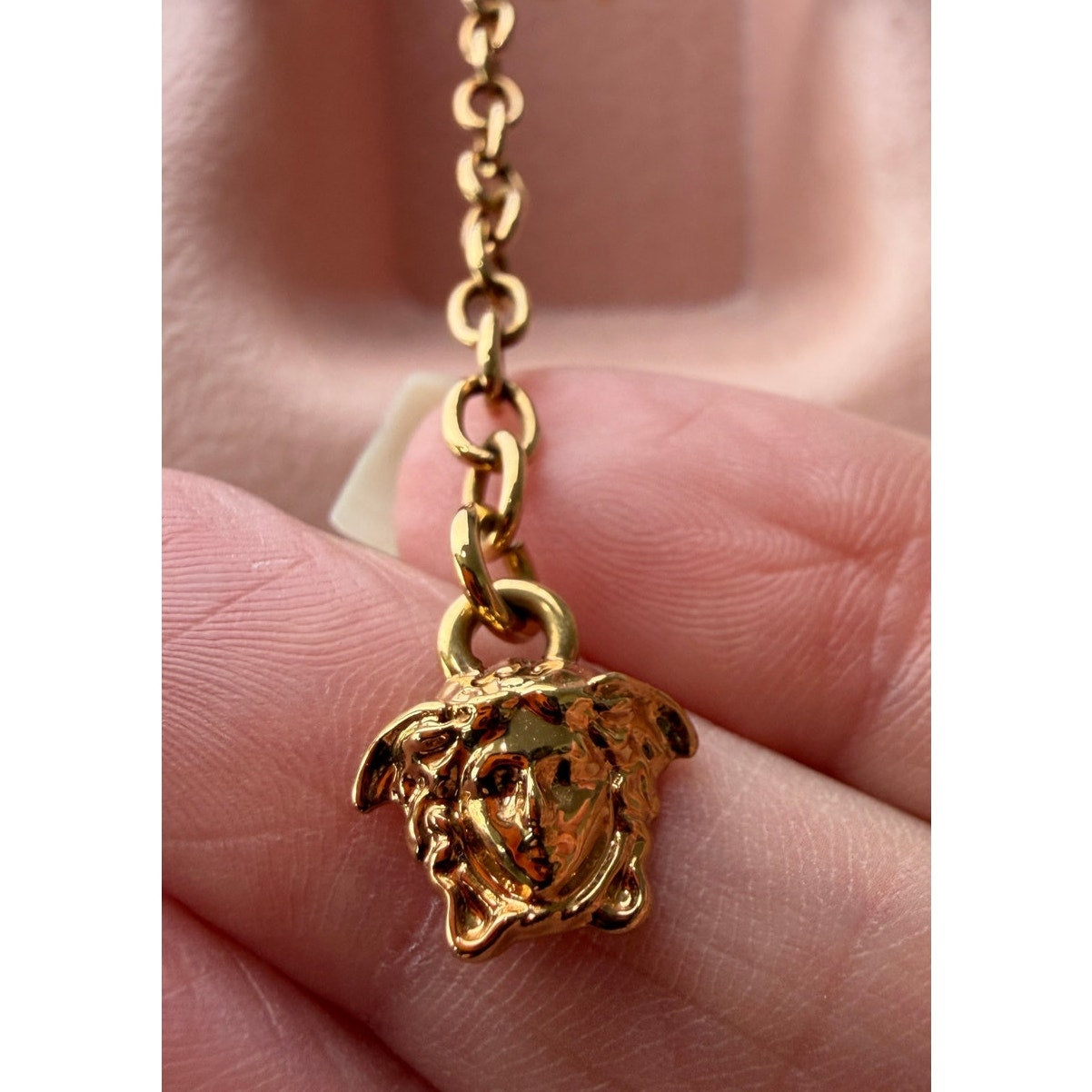 Versace Medusa Pink Resin Gold Tone Pendant Necklace