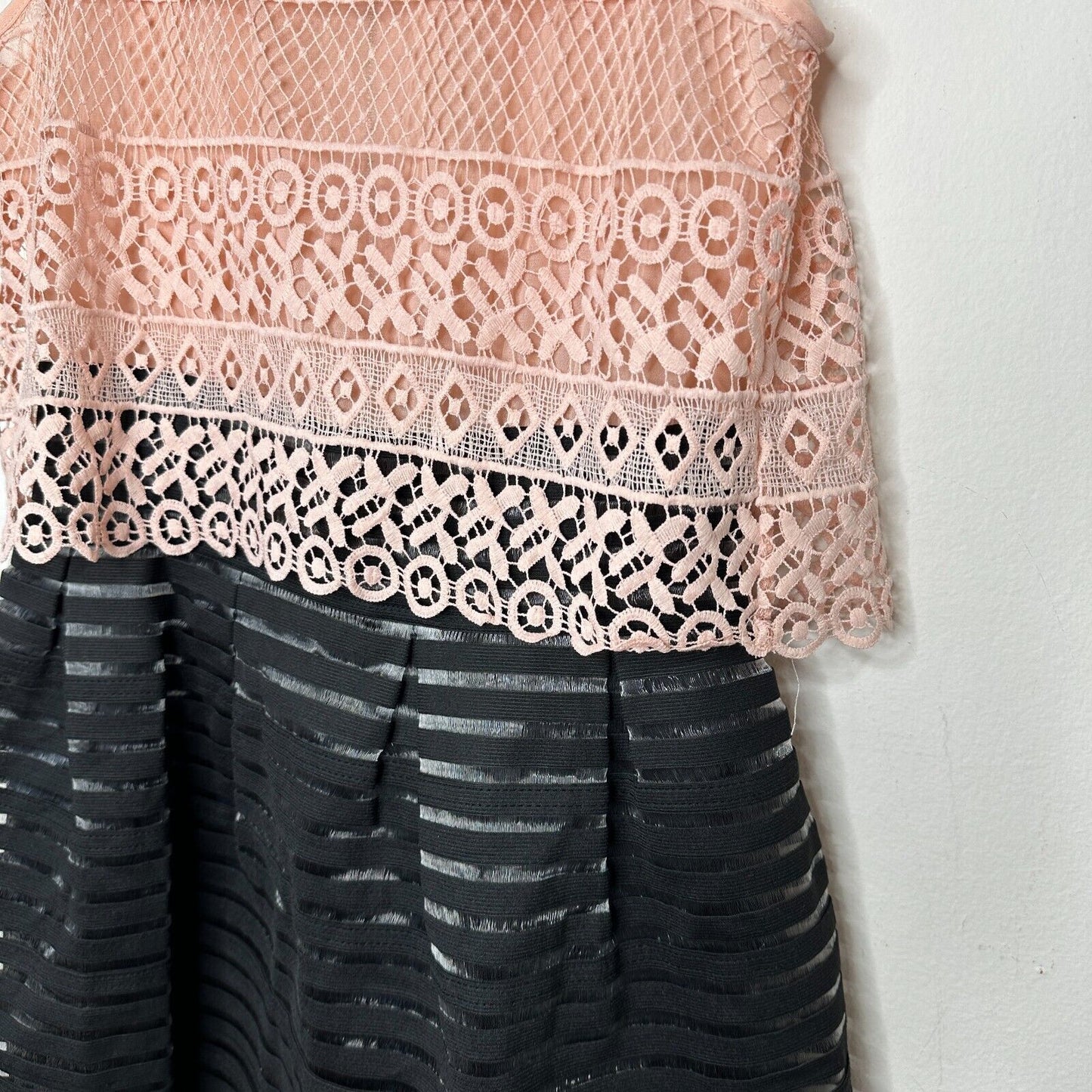 NWT Azaka Paris Sleeveless Pink Crochet Top & Black Stripe Dress Mini S / M