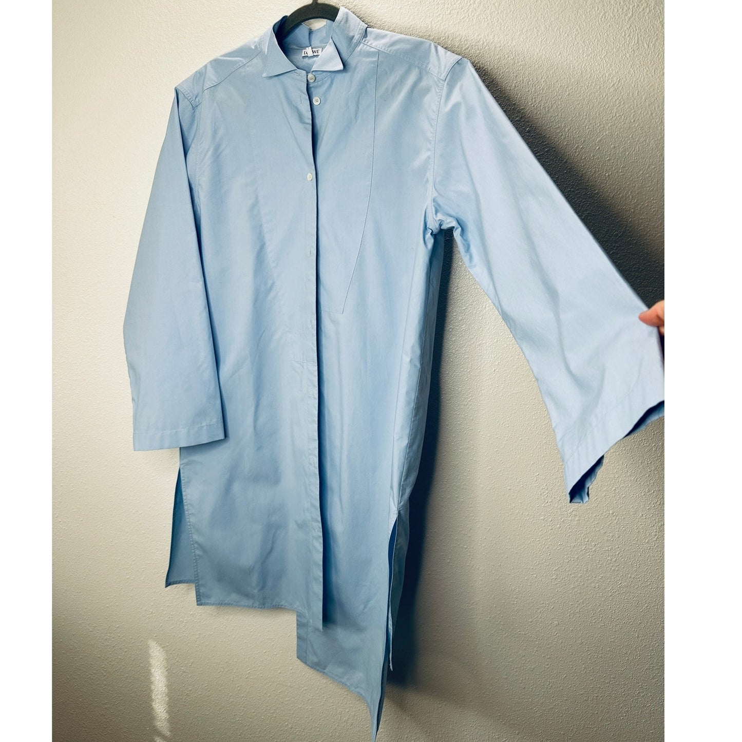 Loewe Light Blue Front Button Split Side Asymmetrical Hem Shirt Dress S