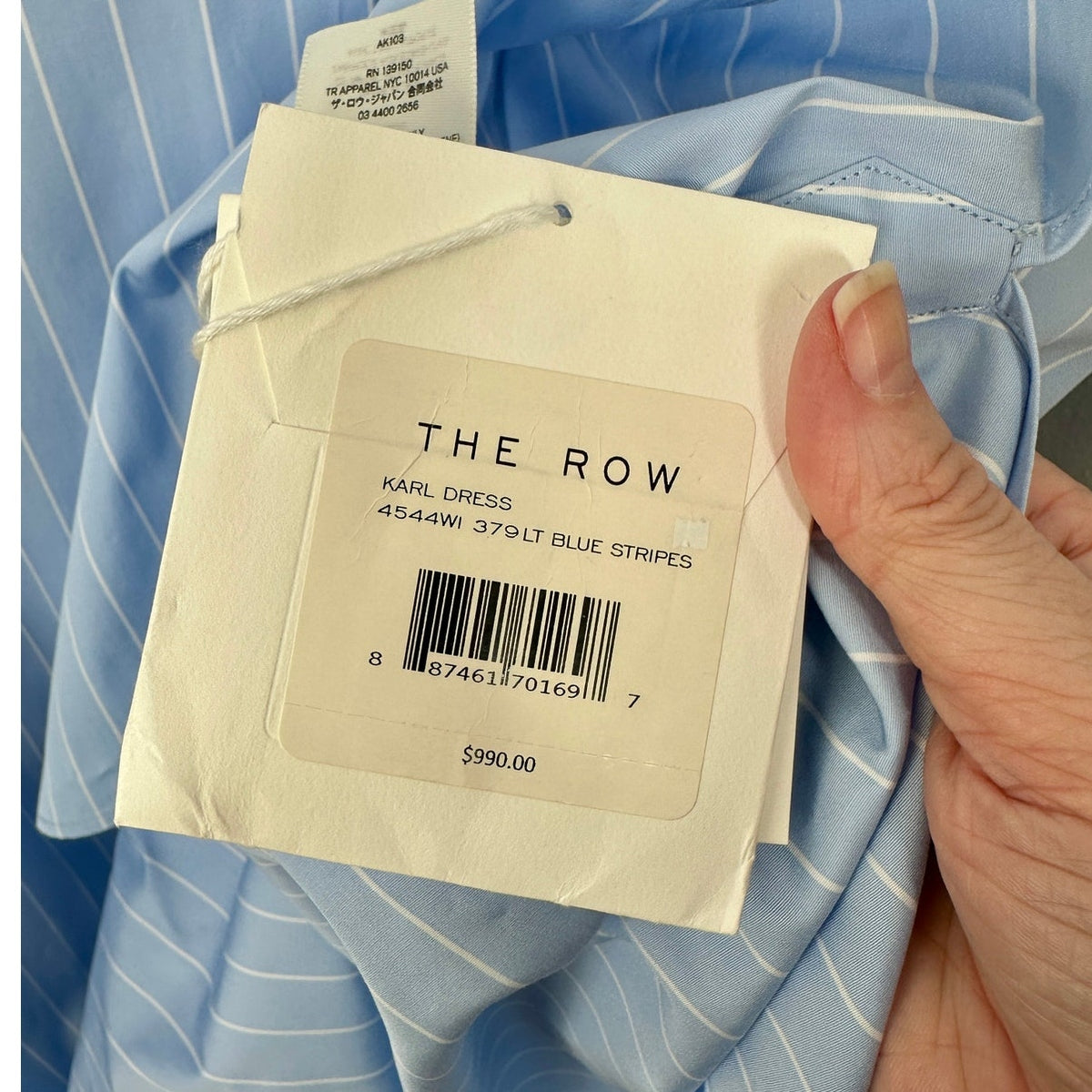 NWT The Row Karl Blue & White Stripe Long Sleeve Shirt Dress L