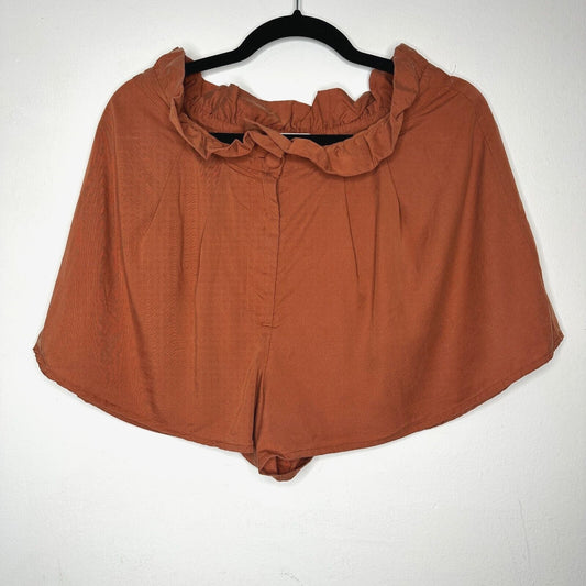 Revolve Lovers + Friends Rust Paperbag Tati High-Waist Pleated Button Shorts L