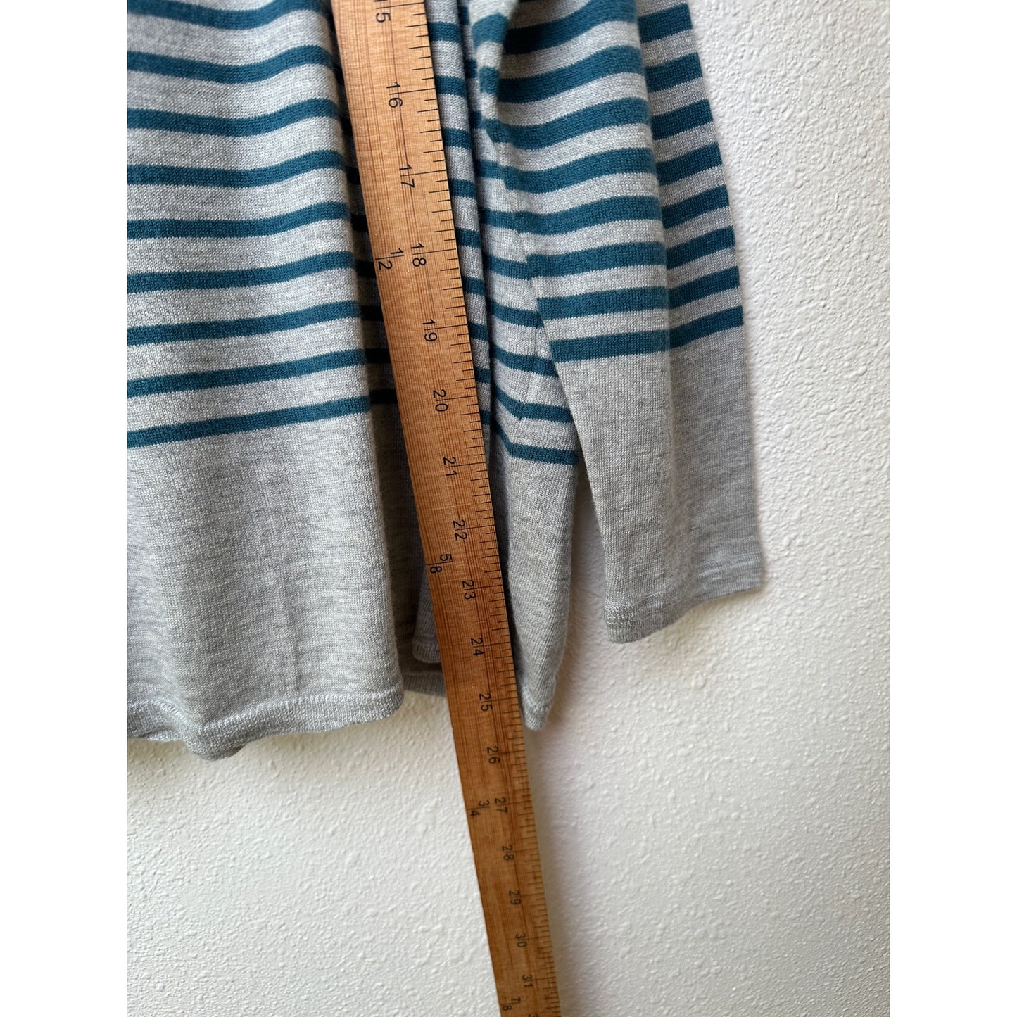 Joie Gray&Teal Striped Lightweight Sweater Top 3/4 Sleeve Boxy L