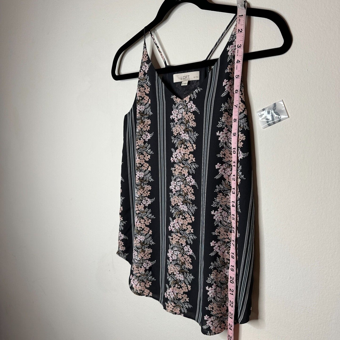 Loft Gray Pink Floral & White Stripe Print VNeck Halter Sleeveless Blouse XSP