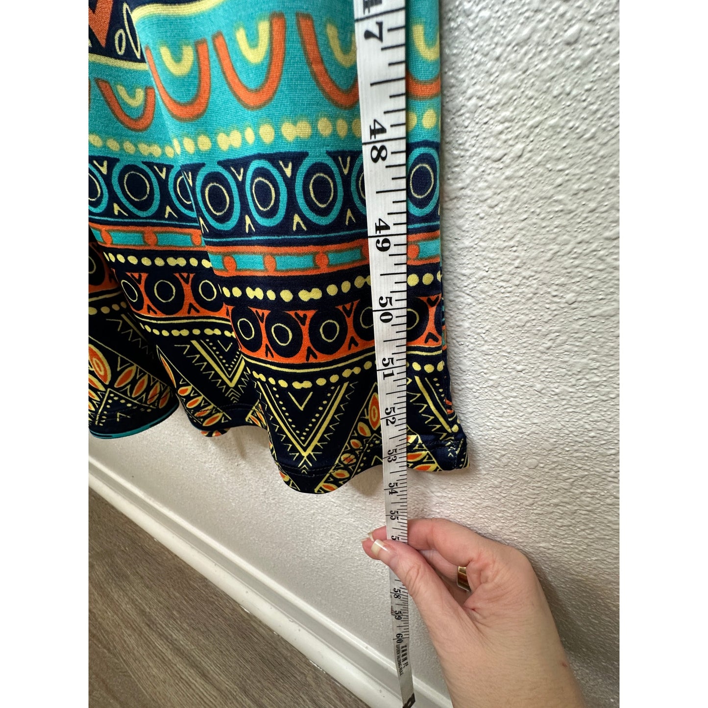Gilli Navy Blue Teal Orange Multi Print Faux Wrap V-Neck Sleeveless Maxi Dress M
