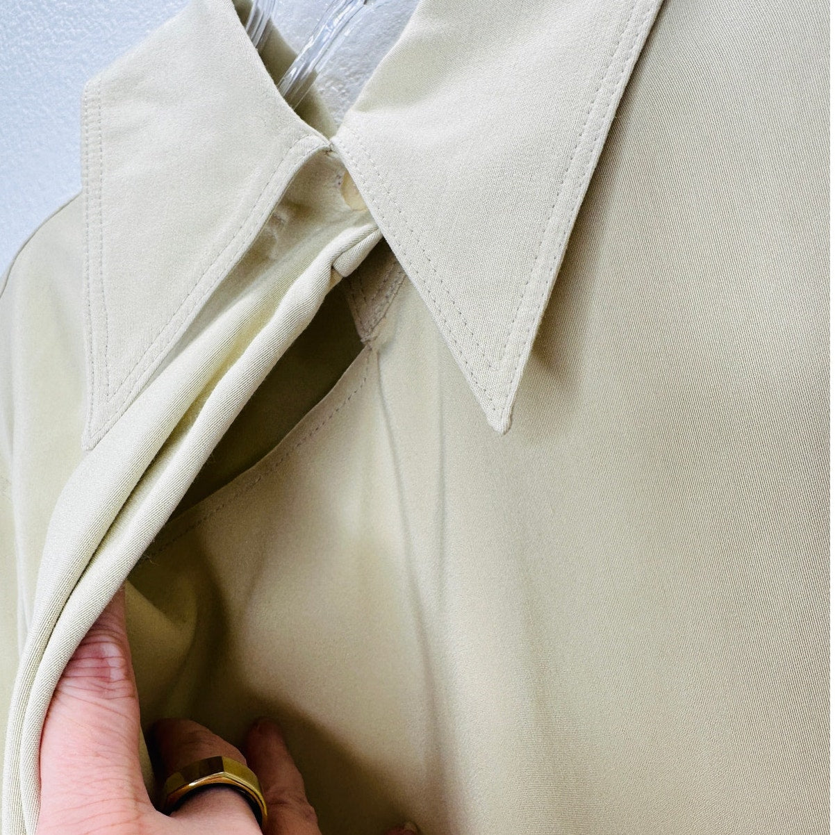 NWT Petar Petrov Lami Silk Blend Collared Draped Pleat Long Sleeve Blouse 44 / L