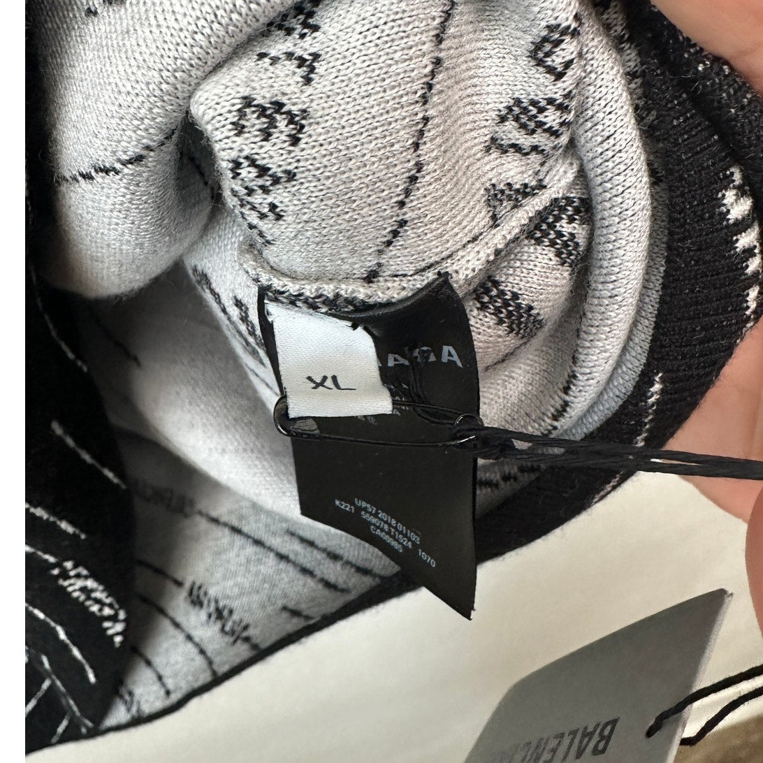 NWT Balenciaga Logo Intarsia Wool-Blend Sweater Black Men's XL