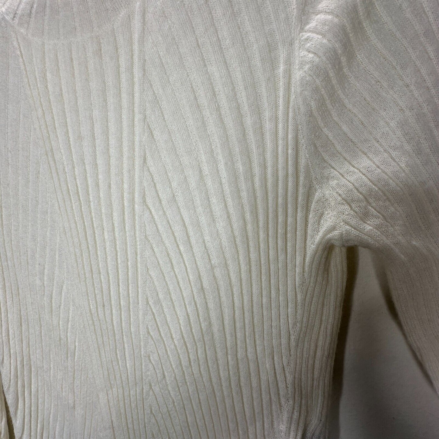 Allsaints Cream Ribbed Design Long Sleeve Round Neck Thin Light Sweater L