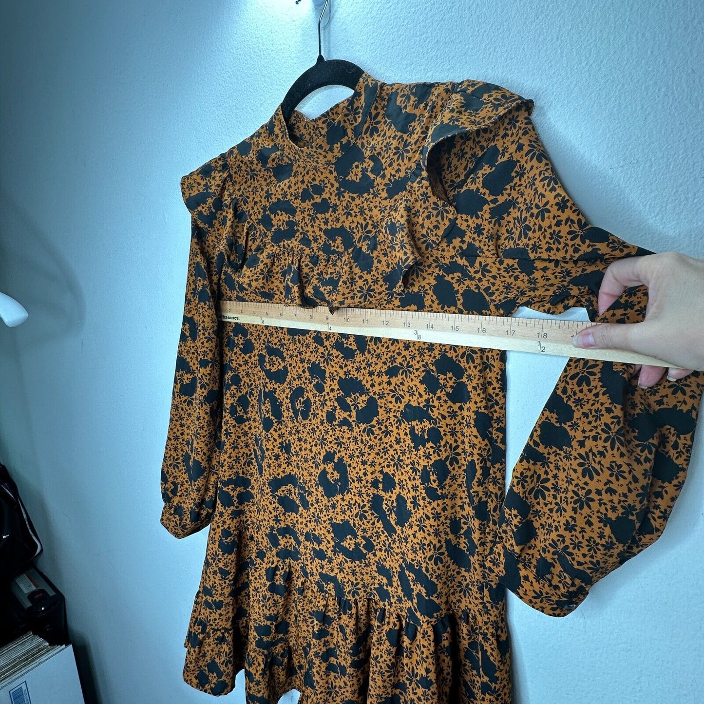 NWT Burnt Orange & Black Floral High Neck Ruffle Long Sleeve Dress 2