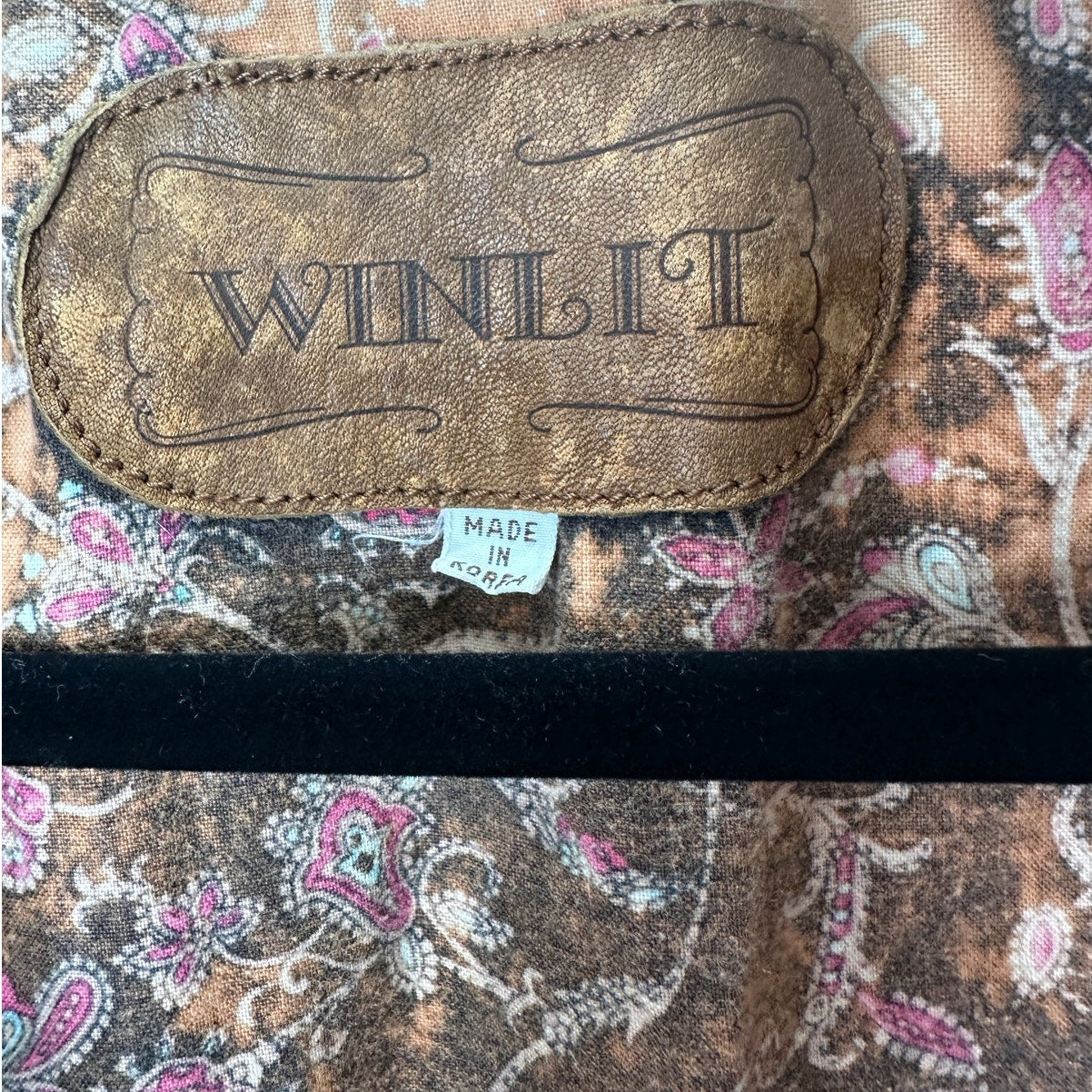 Winlit Vintage Tan Black Suede & Denim Acid Wash Animal Print Biker Jacket S