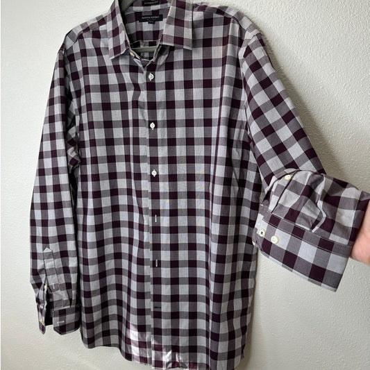 Banana Republic Men's Camden Fit Purple & White Plaid Button Shirt XL