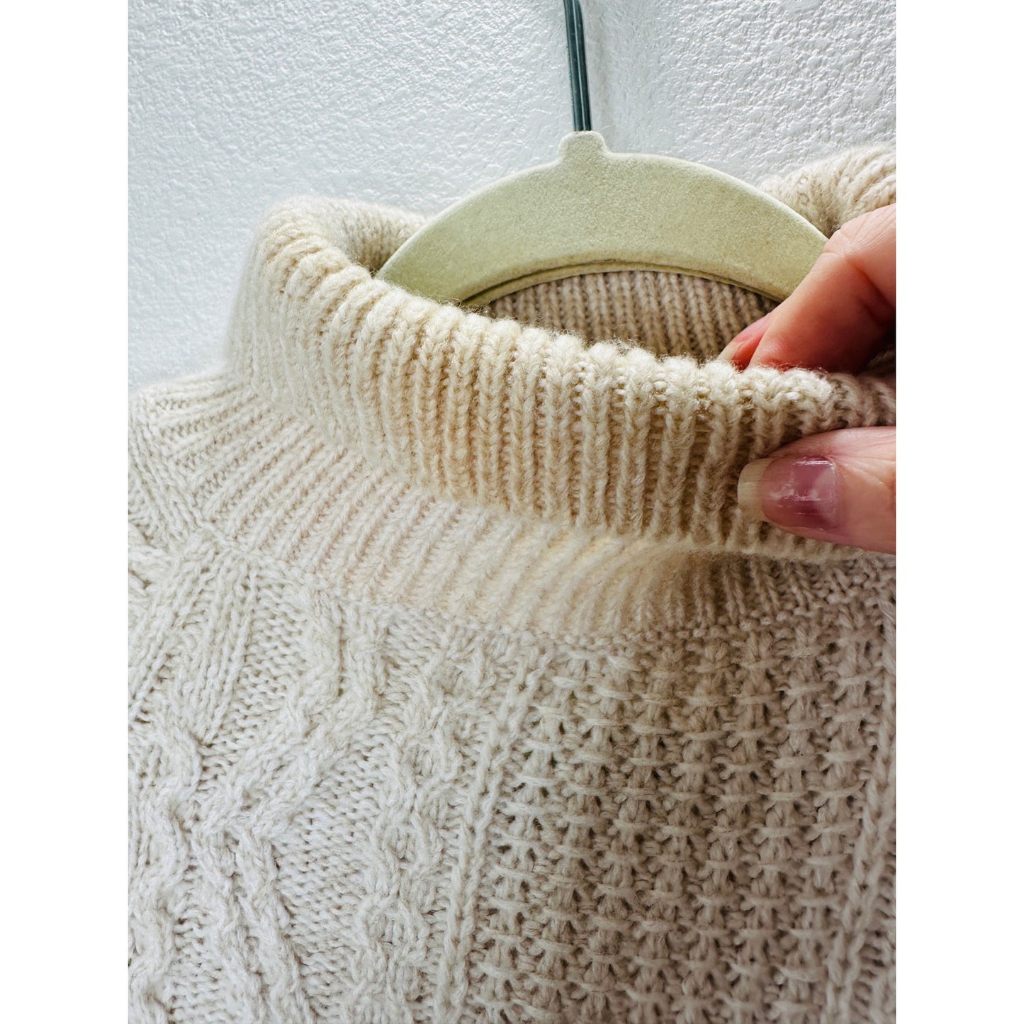 Vince Cream Chunky Knit Long Sleeve Mock Neck Sweater L